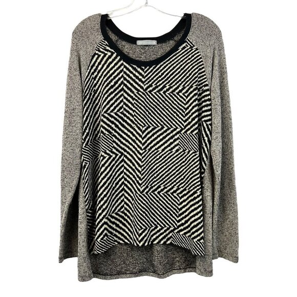 Olivia Moon Women’s Scoop Neck Mixed Fabric Sweater Black/Multi Hi-Low XL - Picture 1 of 10